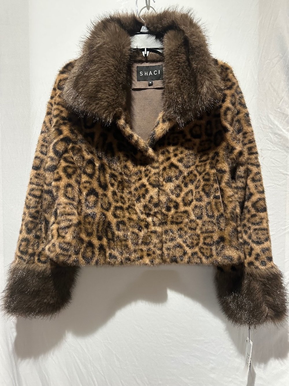 Shaci Leopard Print  Faux Fur Trim Jacket - Women’s Size L